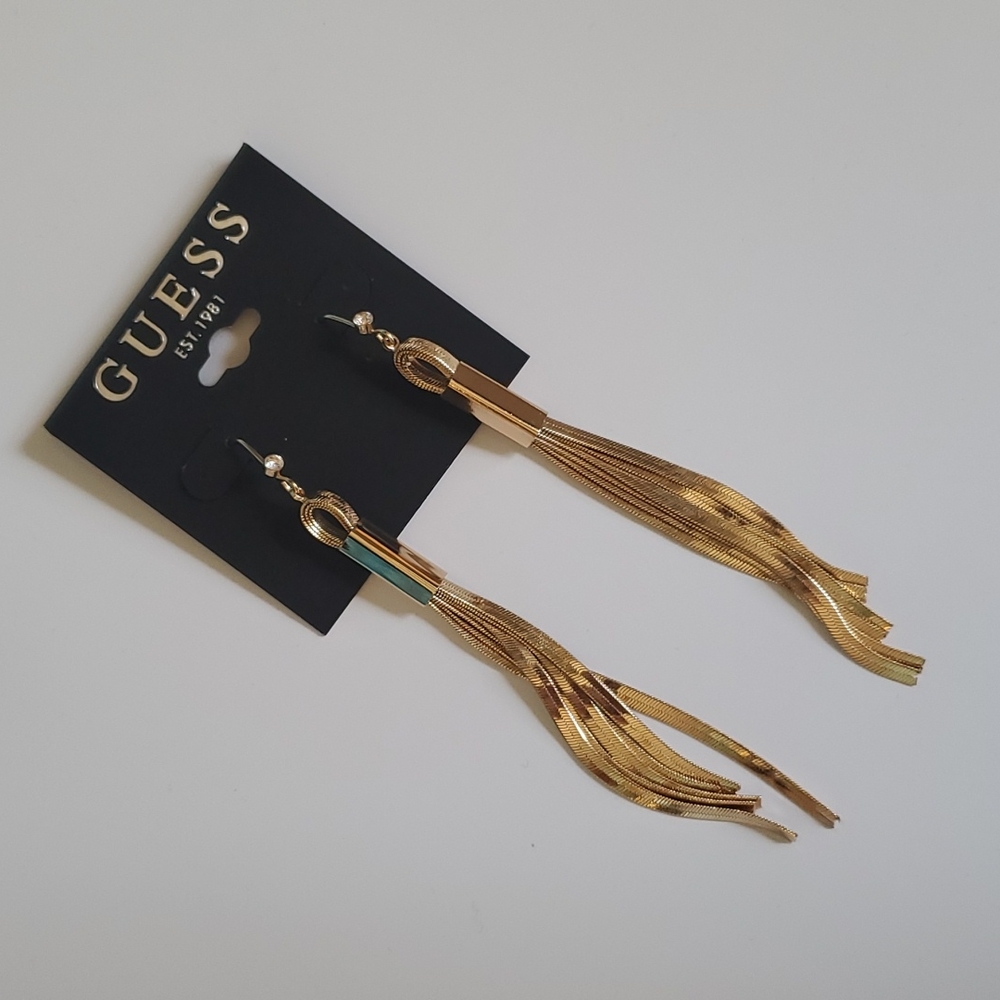 NWT Guess Gold-Tone Snake Chain Linear Earrings